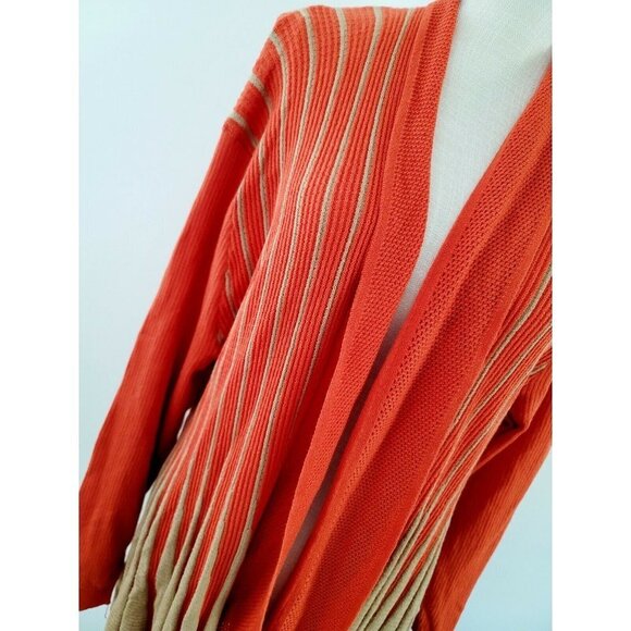Appraisal Burnt Orange Tan Ribbed Knit Open Front Cardigan Striped Sweater Sz 1X - Picture 3 of 4